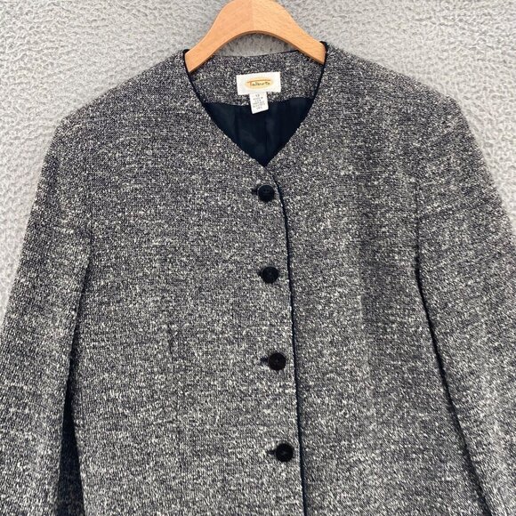 Talbots Blazer Womens 12 Gray Marled Wool Button Up Pockets Office Career Work - Picture 2 of 10